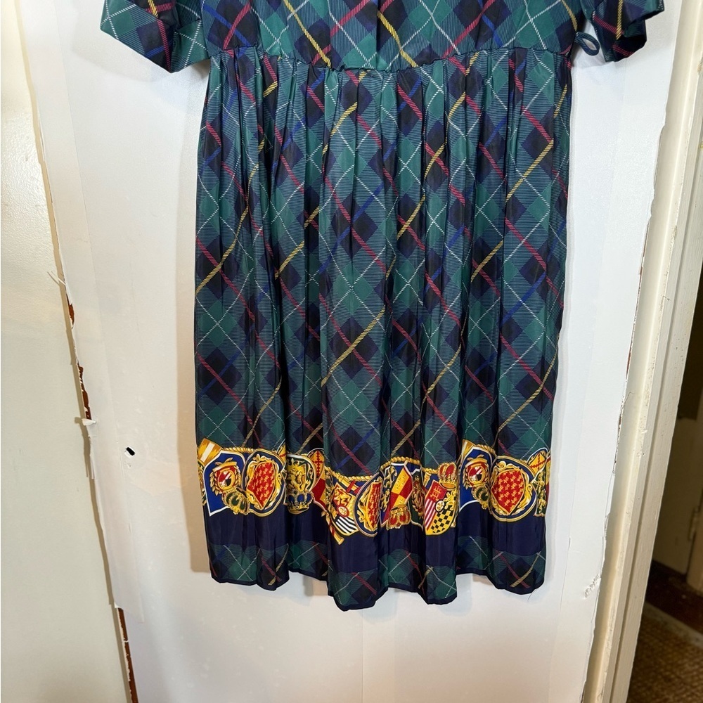 1980s Breli Originals Plaid Secretary Dress with Royal Coat of Arms Gold Trim - Picture 10 of 16